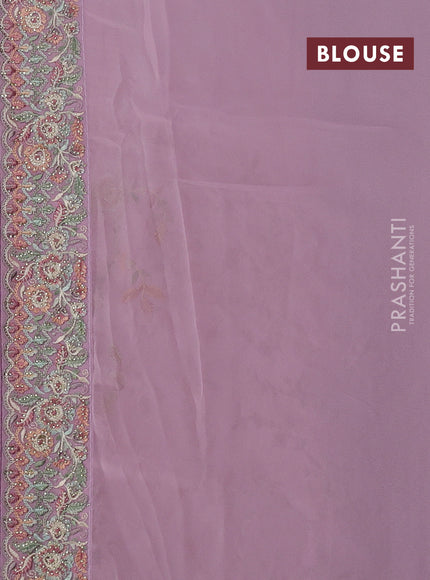 Georgette saree pastel pink with allover embroidery stone work and embroidery stone work border