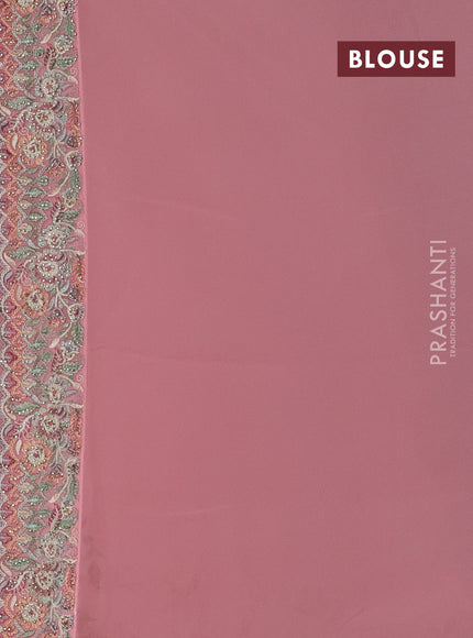 Georgette saree mauve pink with allover embroidery stone work and embroidery stone work border