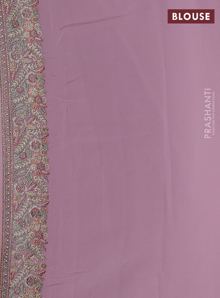 Georgette saree pastel pink with allover embroidery stone work and embroidery stone work border