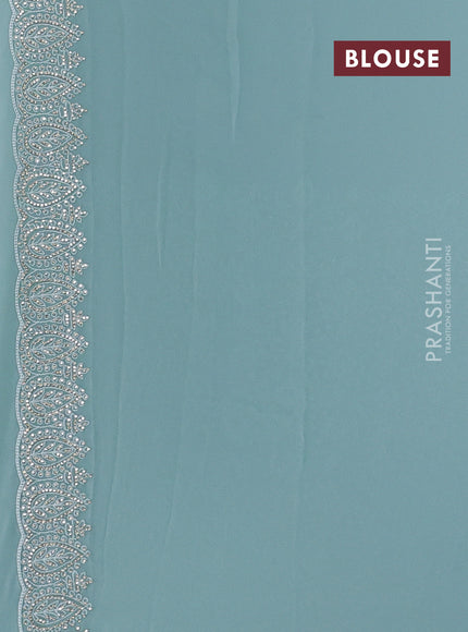 Georgette saree pastel blue with allover embroidery work and stone work border