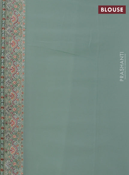 Georgette saree pastel green with allover embroidery work and embroidery border
