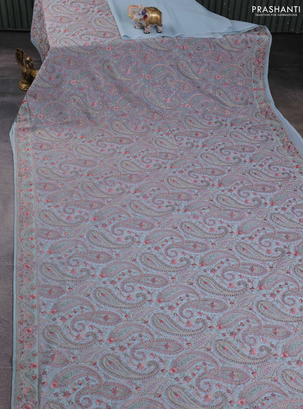 Georgette saree pastel blue with allover paisley embroidery stone work