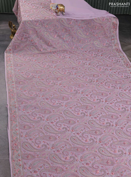 Georgette saree pastel pink with allover paisley embroidery stone work