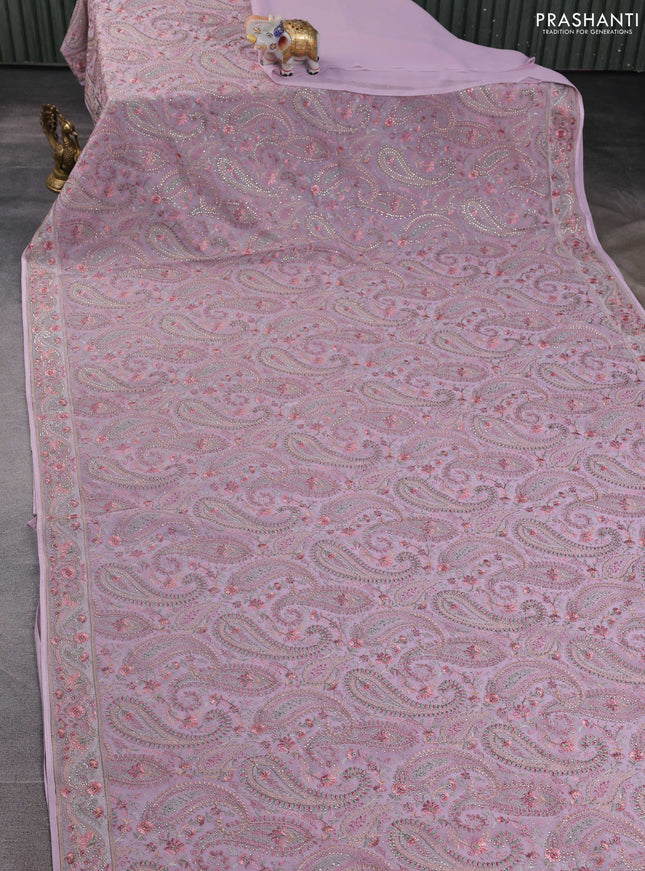 Georgette saree pastel pink with allover paisley embroidery stone work
