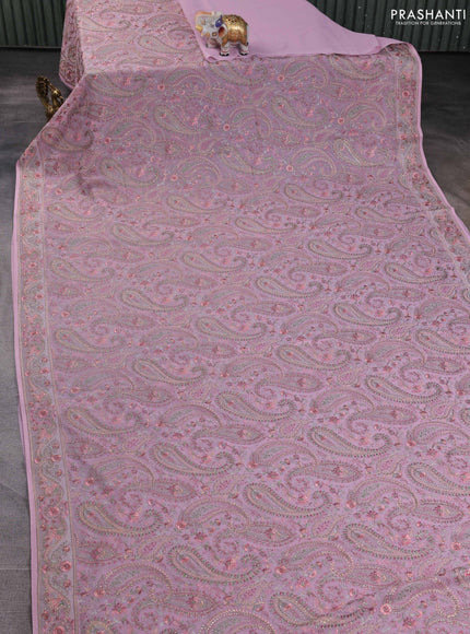 Georgette saree mauve pink with allover paisley embroidery stone work