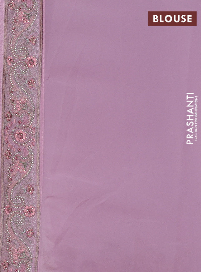 Georgette saree mauve pink with allover paisley embroidery stone work