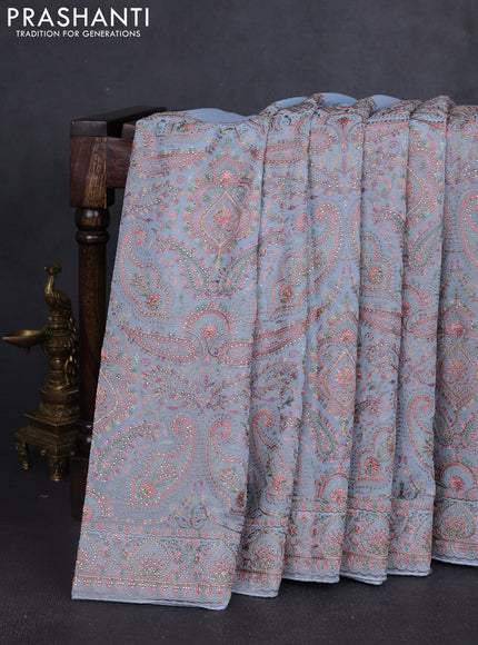 Georgette saree pastel blue with allover embroidery stone work