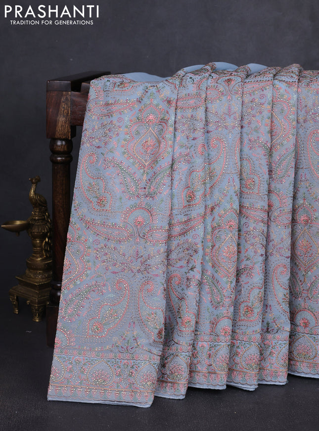Georgette saree pastel blue with allover embroidery stone work
