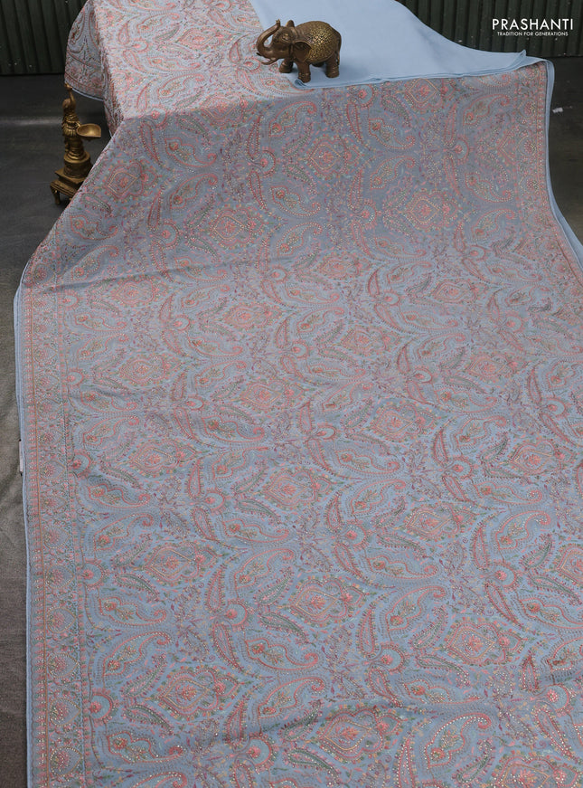 Georgette saree pastel blue with allover embroidery stone work