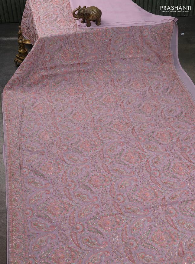 Georgette saree pastel lavender with allover embroidery stone work