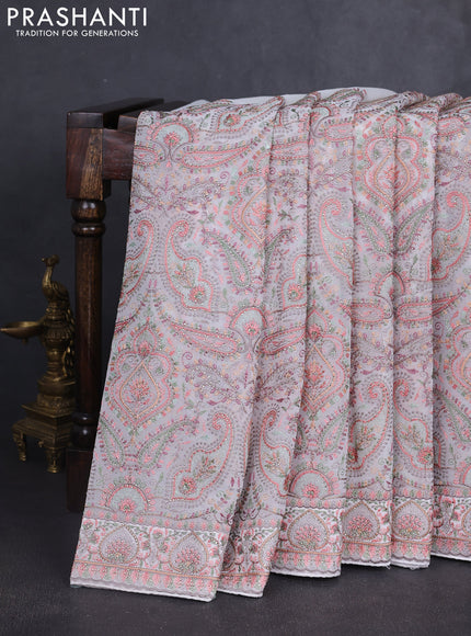 Georgette saree off white with allover embroidery stone work