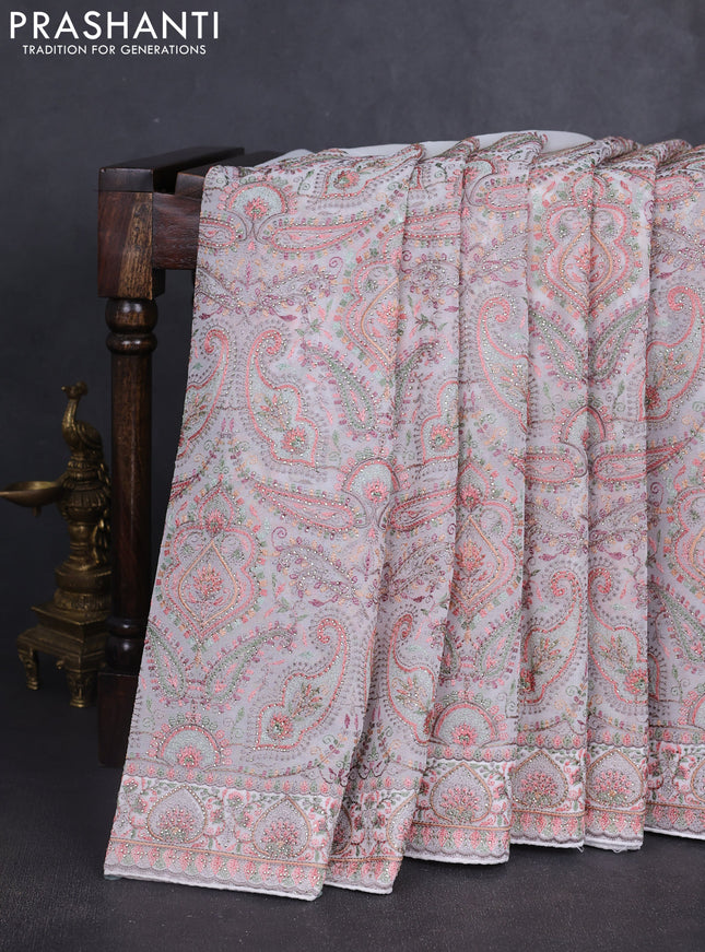 Georgette saree off white with allover embroidery stone work