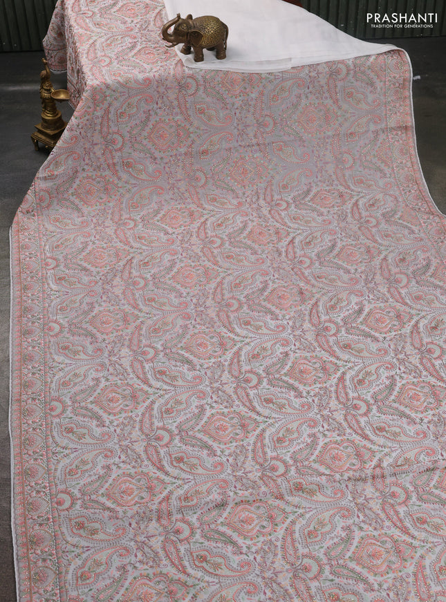 Georgette saree off white with allover embroidery stone work