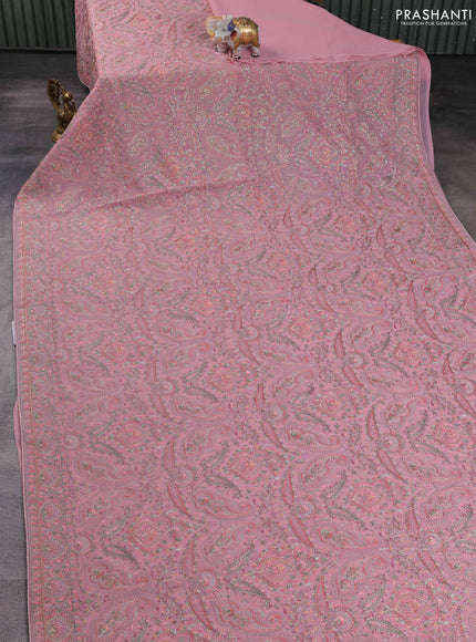 Georgette saree mauve pink with allover embroidery stone work