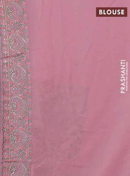 Georgette saree mauve pink with allover embroidery stone work