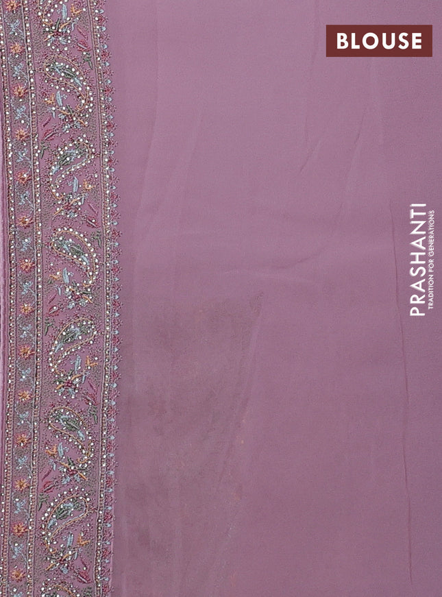 Georgette saree mauve pink with allover paisley embroidery stone work