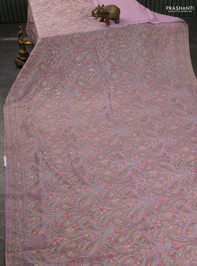 Georgette saree pastel lavender with allover paisley embroidery stone work