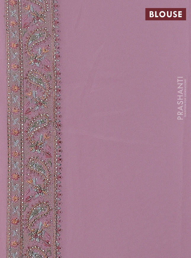 Georgette saree pastel lavender with allover paisley embroidery stone work