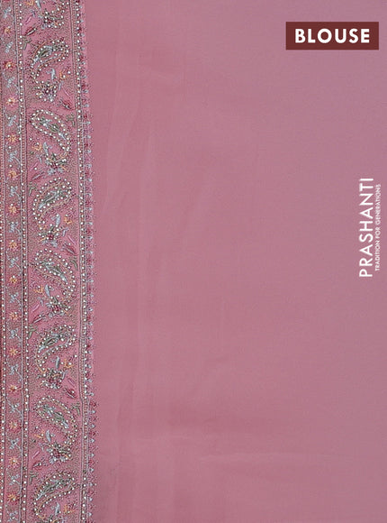 Georgette saree pastel pink with allover paisley embroidery stone work