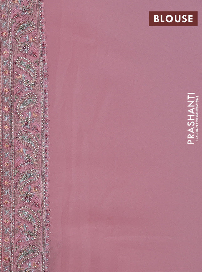 Georgette saree pastel pink with allover paisley embroidery stone work