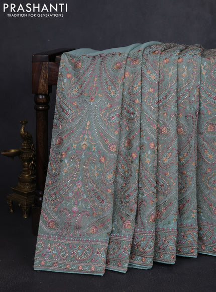 Georgette saree pastel lavender with allover paisley embroidery stone work