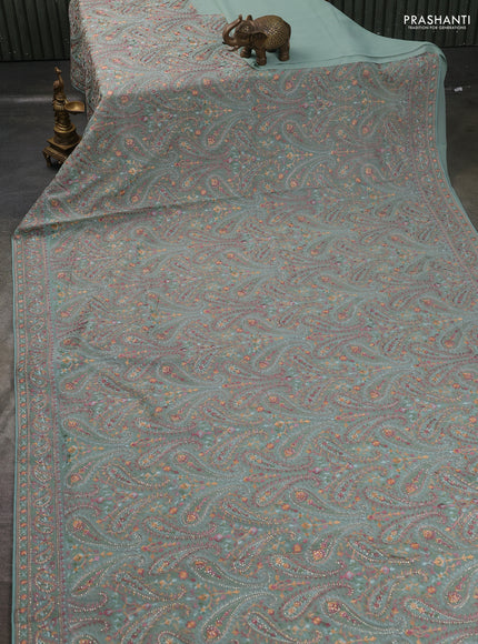 Georgette saree pastel lavender with allover paisley embroidery stone work