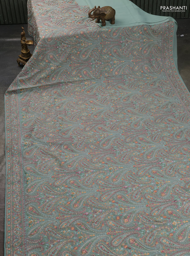 Georgette saree pastel lavender with allover paisley embroidery stone work