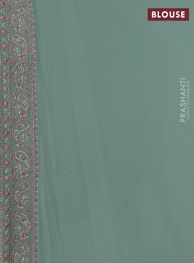 Georgette saree pastel lavender with allover paisley embroidery stone work