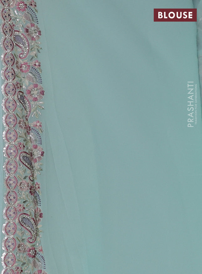 Georgette saree pastel grey with allover sequin embroidery work and embroidery stone work border