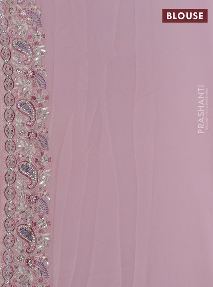 Georgette saree pastel pink with allover sequin embroidery work and embroidery stone work border