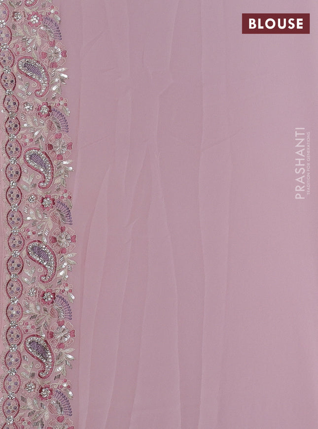 Georgette saree pastel pink with allover sequin embroidery work and embroidery stone work border