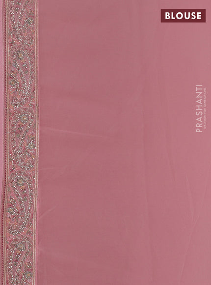 Georgette saree mauve pink with allover paisley embroidery stone work