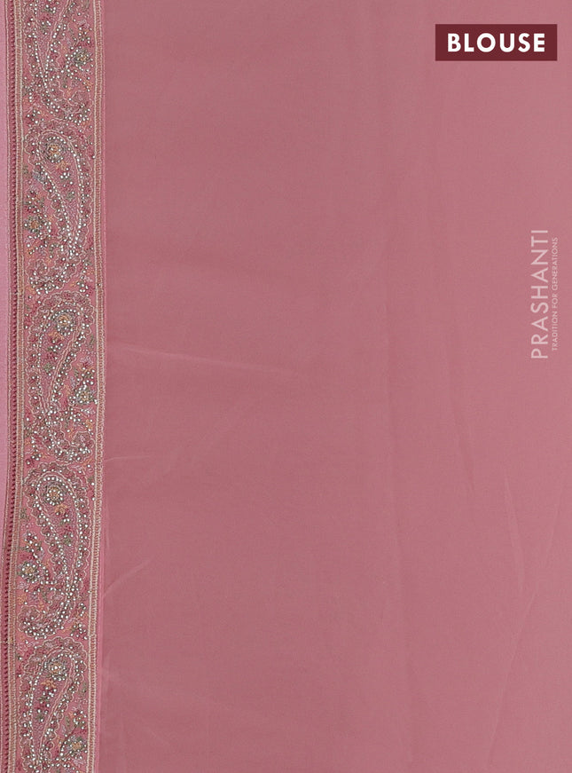 Georgette saree mauve pink with allover paisley embroidery stone work