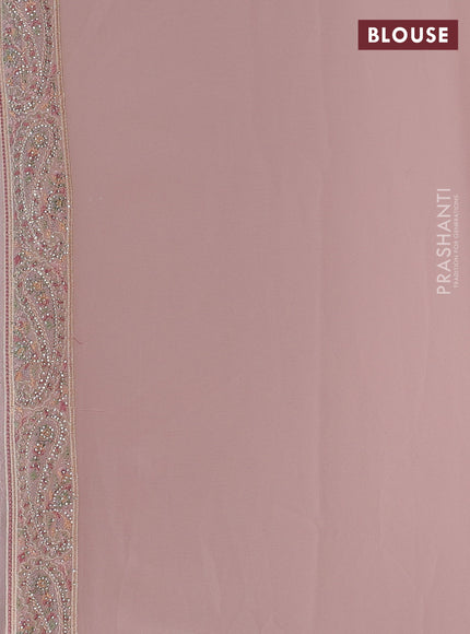 Georgette saree pastel pink with allover paisley embroidery stone work