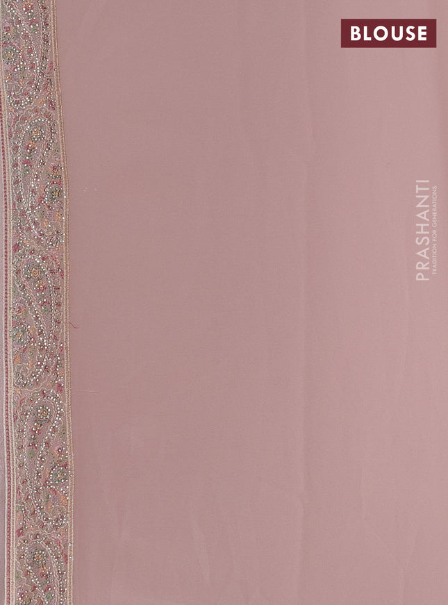 Georgette saree pastel pink with allover paisley embroidery stone work