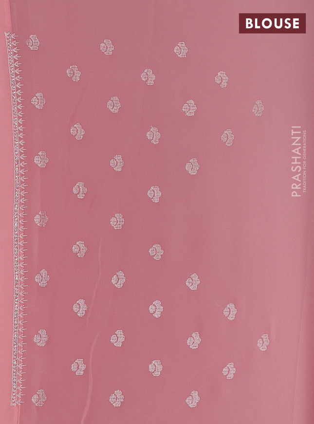Georgette saree pastel pink with allover embroidery work and embroidery border