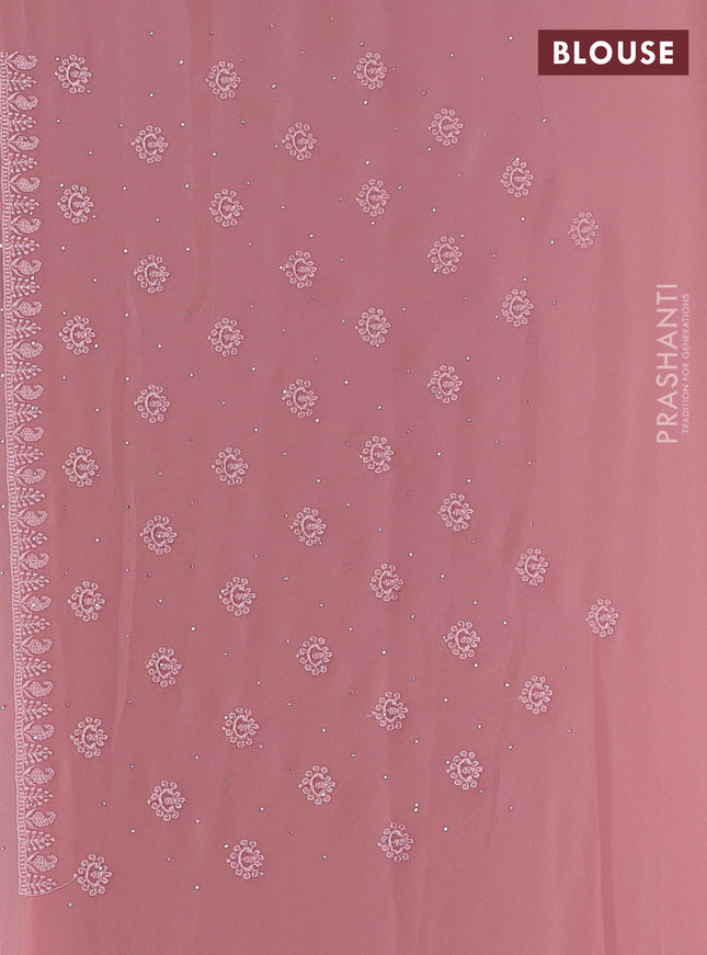Georgette saree pastel pink with allover embroidery work and embroidery border