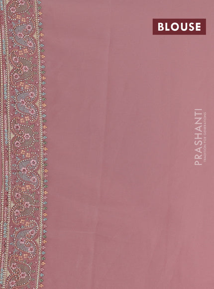 Georgette saree mauve pink with allover embroidery stone work and stone work border