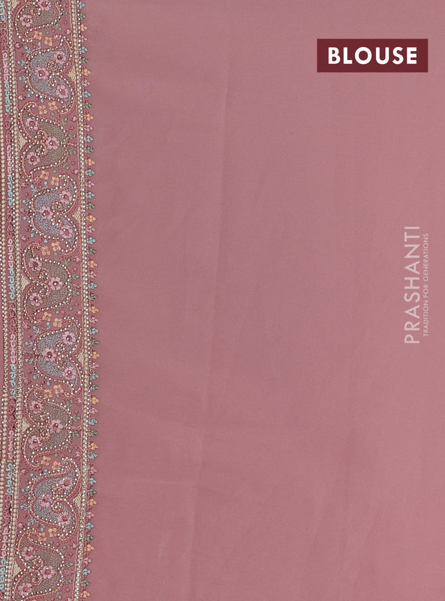 Georgette saree mauve pink with allover embroidery stone work and stone work border