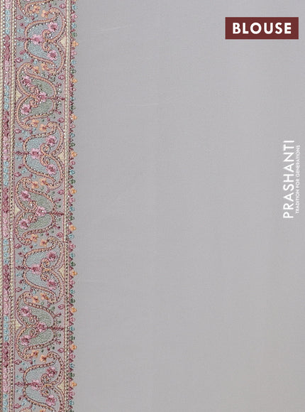 Georgette saree off white with allover embroidery stone work and stone work border