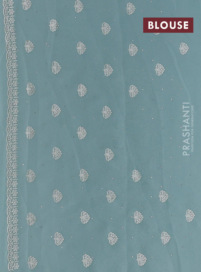 Georgette saree pastel blue with allover embroidery work and embroidery border