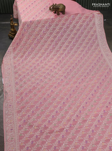 Georgette saree pastel pink with allover embroidery work and embroidery border