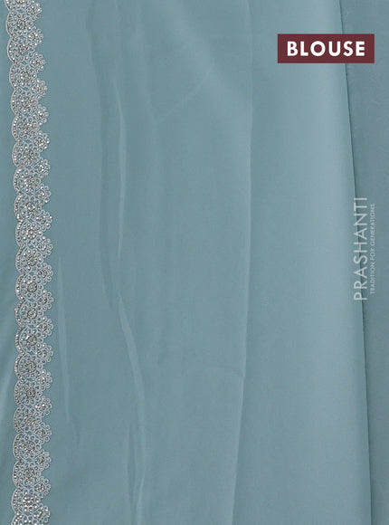 Georgette saree pastel blue with allover embroidery stone work and stone work border