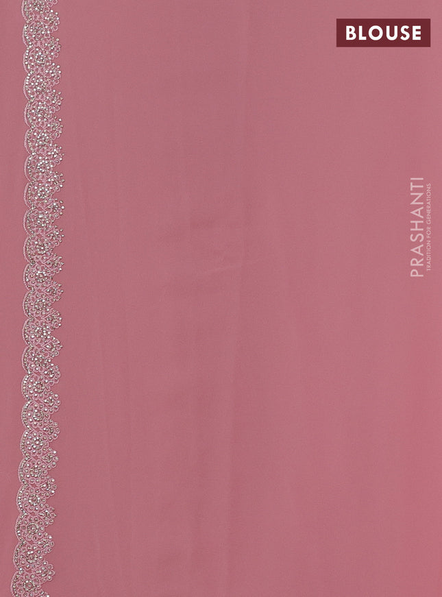 Georgette saree pastel pink with allover embroidery stone work and stone work border