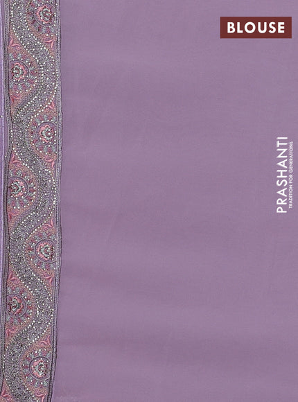 Georgette saree lavender with allover embroidery stone work and stone work border