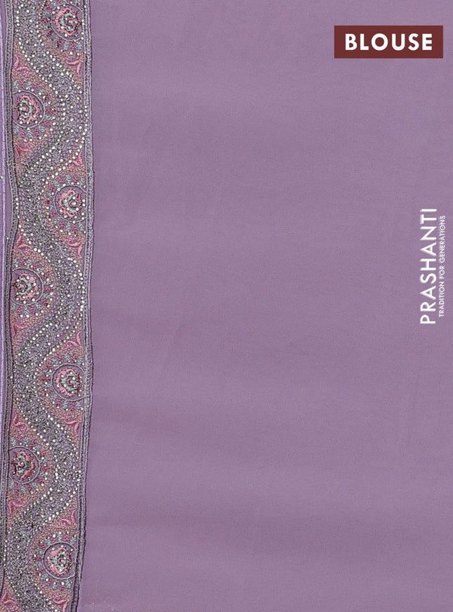 Georgette saree lavender with allover embroidery stone work and stone work border