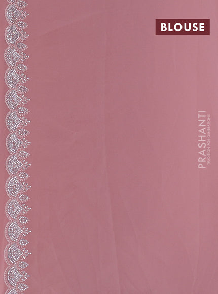 Georgette saree pastel pink with allover embroidery work and stone work border