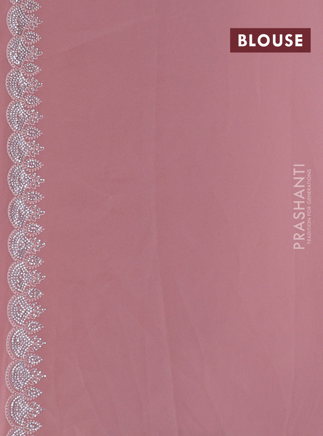Georgette saree pastel pink with allover embroidery work and stone work border