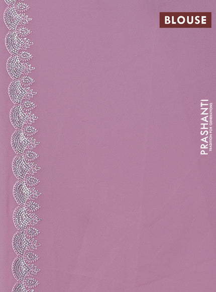 Georgette saree mauve pink with allover embroidery work and stone work border