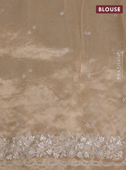 Tissue silk saree sandal with allover embroidery work and beaded work embroidery border